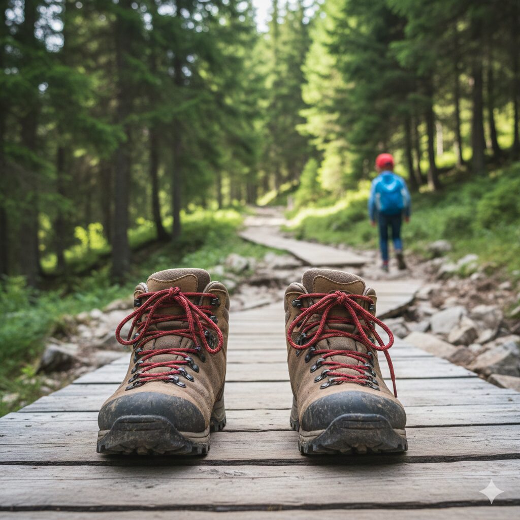 子連れ登山で使う登山靴と低山の登山道