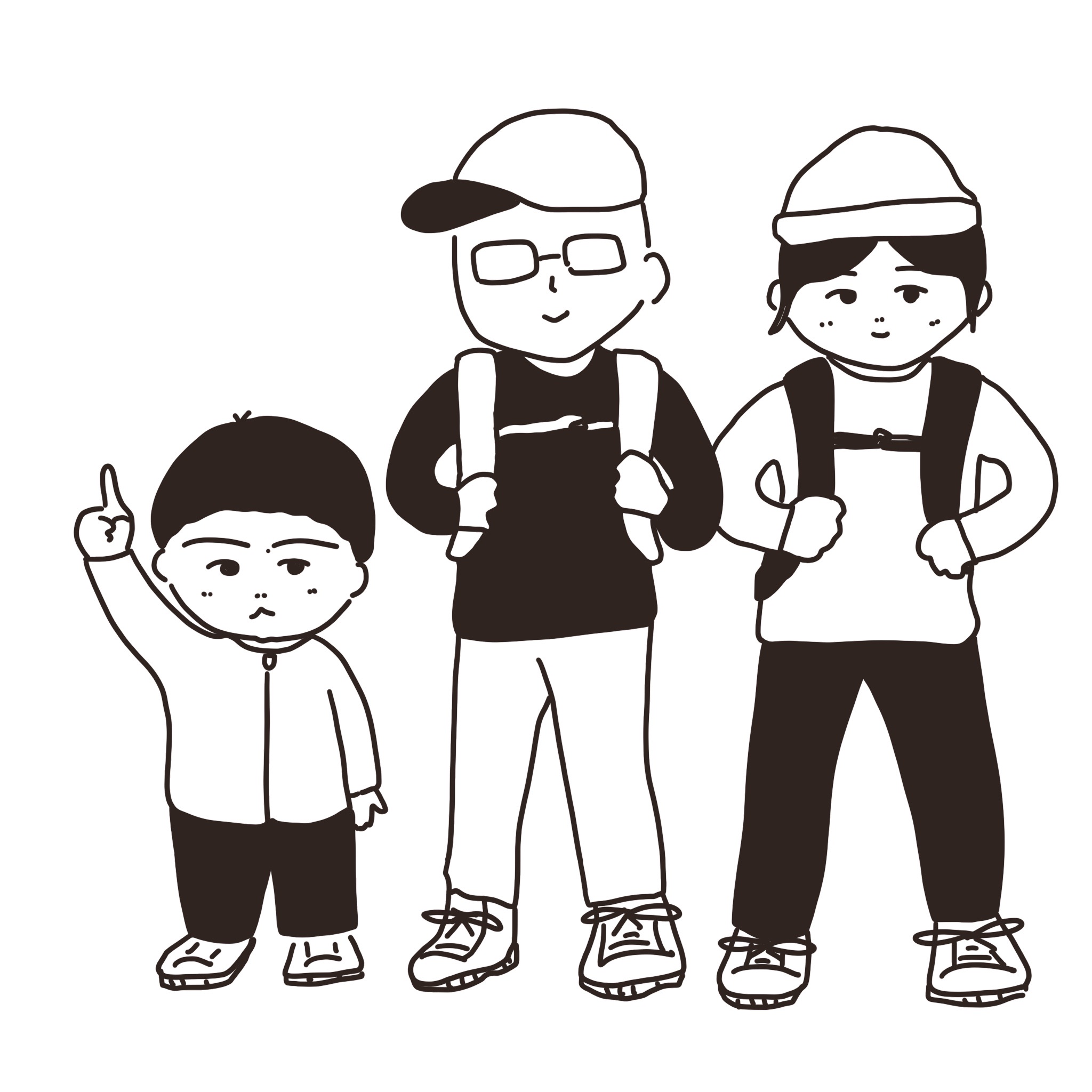 子連れ登山メンバーのイラスト