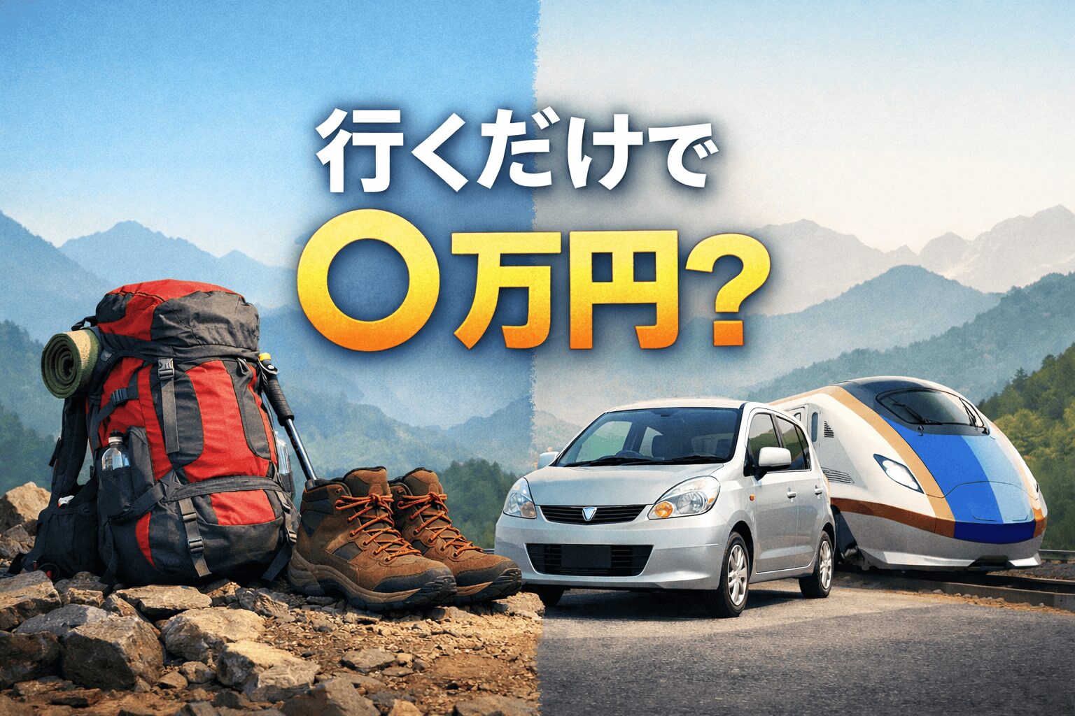 登山の交通費を装備と車と電車で比較しているイメージ画像