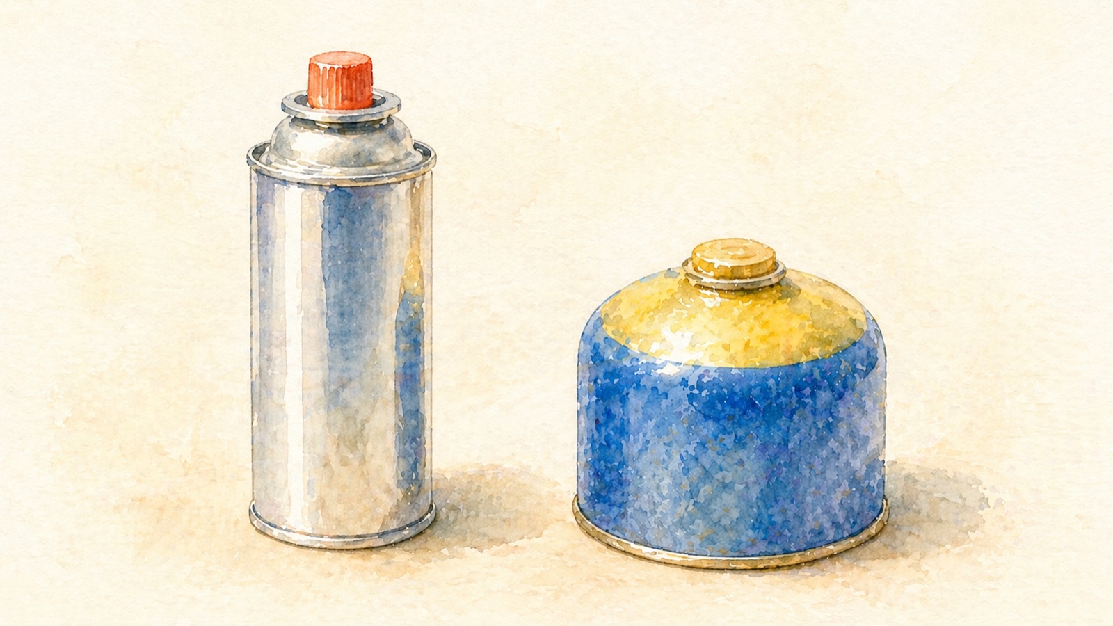 シルバーのCB缶と青黄色のOD缶を並べた水彩イラスト