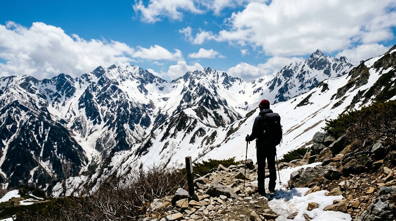 GW期間の残雪期の日本の北アルプス山岳風景