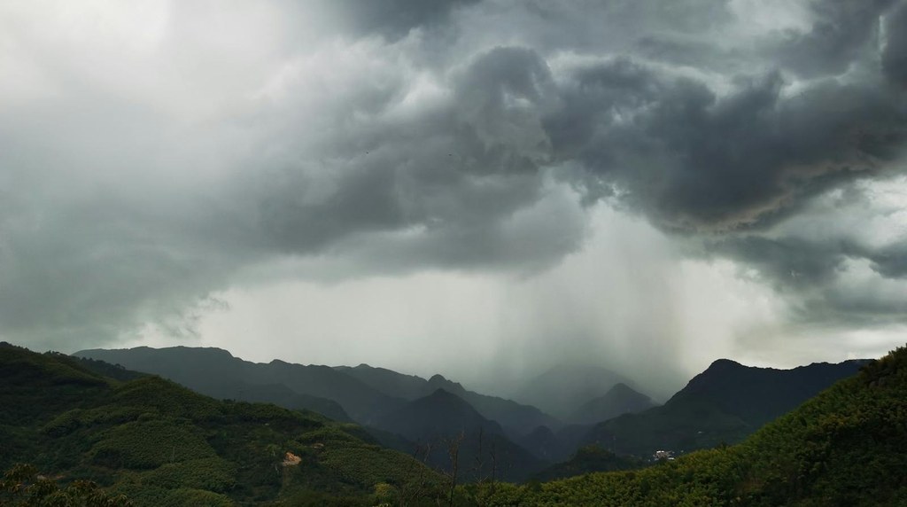 緑の山に降る雨