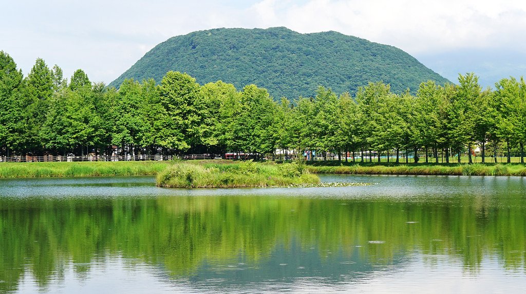 池に映る離山の山容