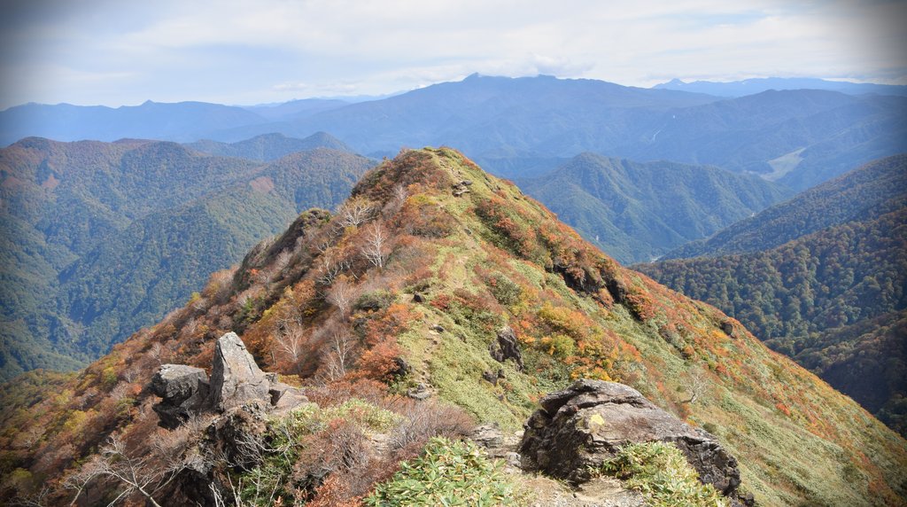 登山道を歩く登山者