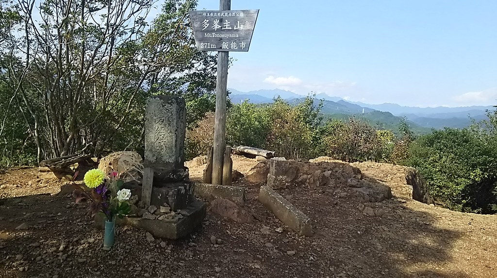 多峯主山の山頂標識と展望