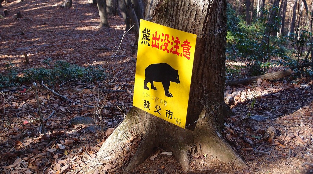 登山道のクマ出没注意の看板