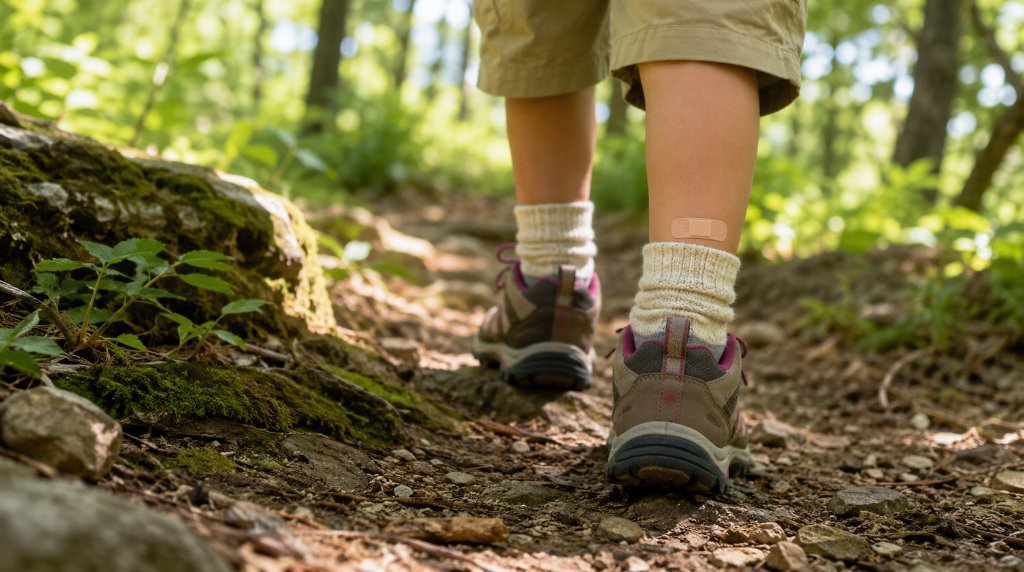 登山靴と靴下をはいた子どもの足元