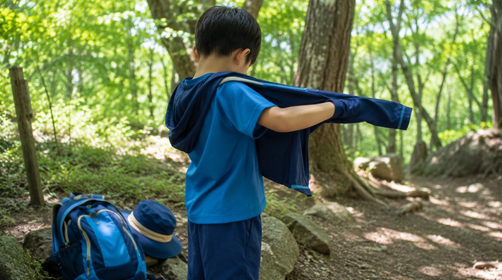 休憩で羽織って体温を調整する子ども