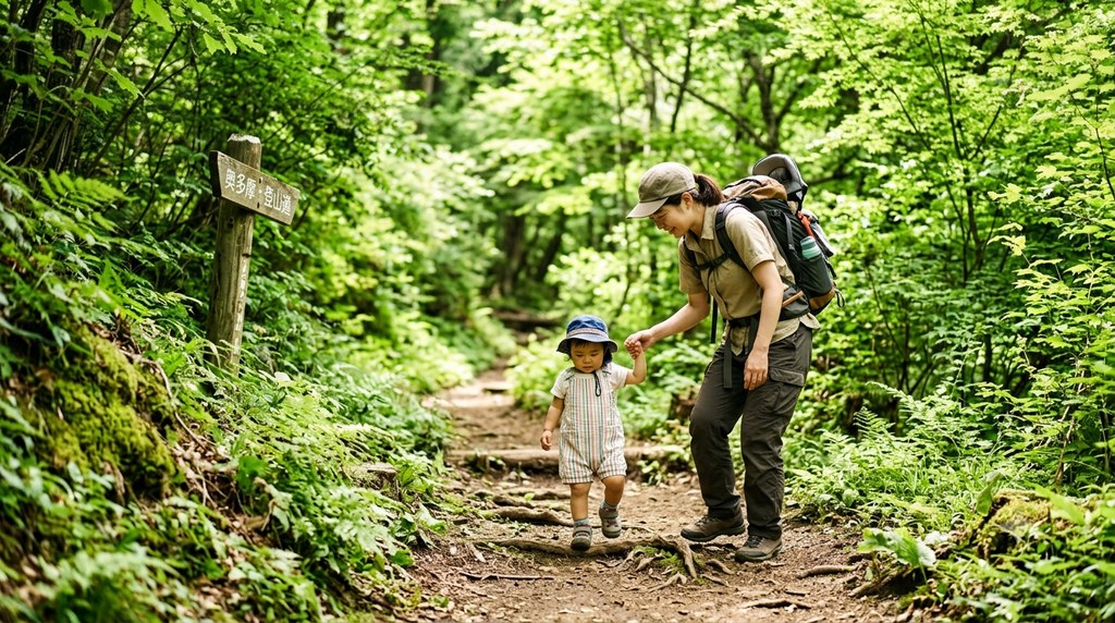 1〜2歳の子どもが自分の足で歩き親が手を添える様子