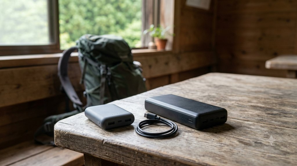 登山に持っていくモバイルバッテリーと充電ケーブル