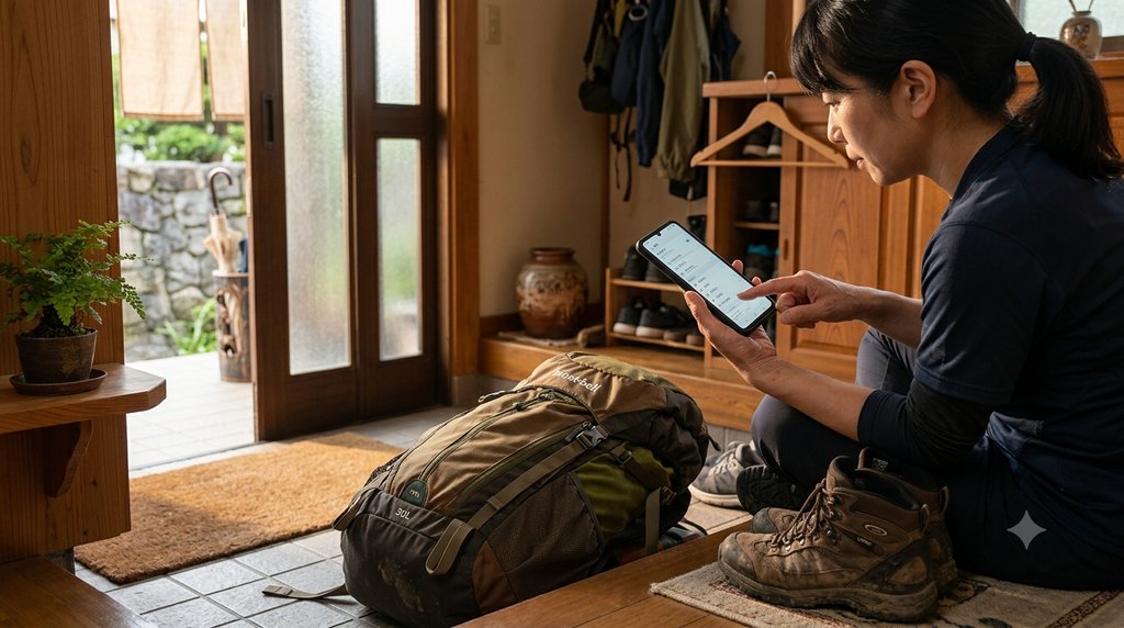 出発前にスマホの設定を確認する手元