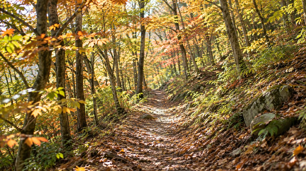 紅葉が始まった雑木林の登山道