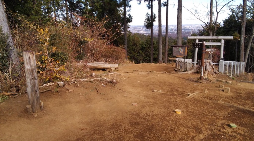 草戸山の山頂の広場と小さな鳥居