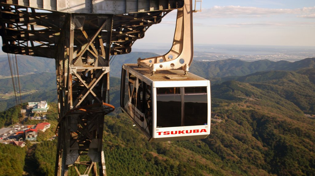 Mount Tsukuba Ropeway cabin above the Kanto plain