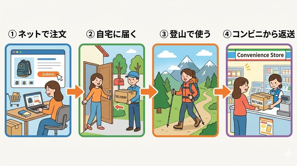 ネットで注文してコンビニから返送するまでのレンタルの流れ